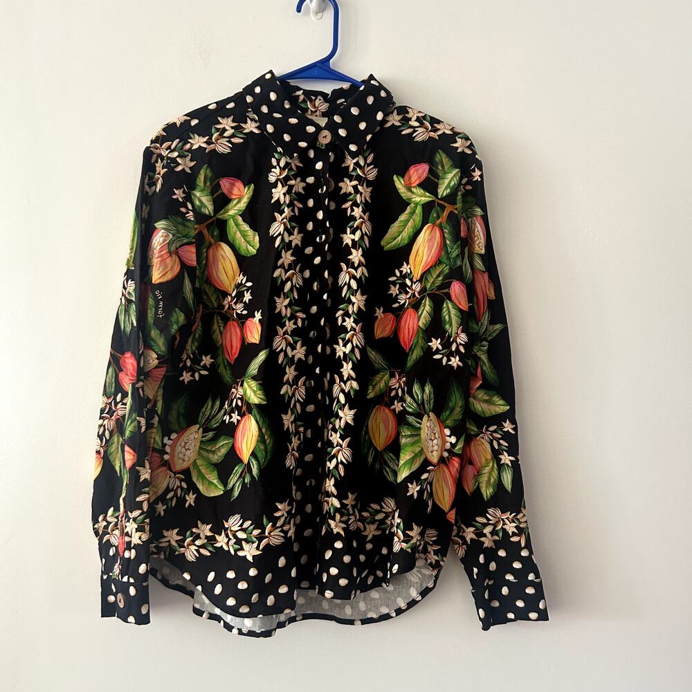 Farm Rio Cocoa Paradise Linen Blend Blouse NWT Size M - Picture 4 of 7